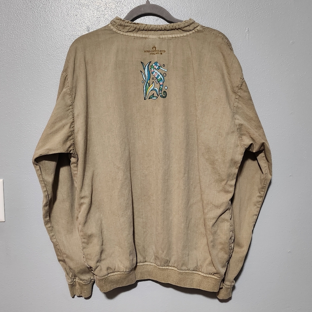 CRAZY SHIRTS Hoodie Mens Medium Tan Blue Graphic Hawaii Surf Vintage - Picture 6 of 7